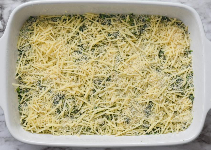 Baked creamed spinach in baking dish